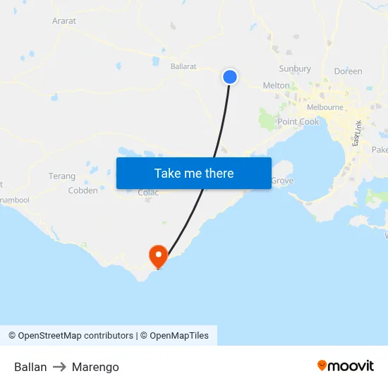 Ballan to Marengo map