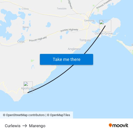 Curlewis to Marengo map