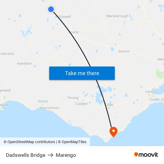 Dadswells Bridge to Marengo map