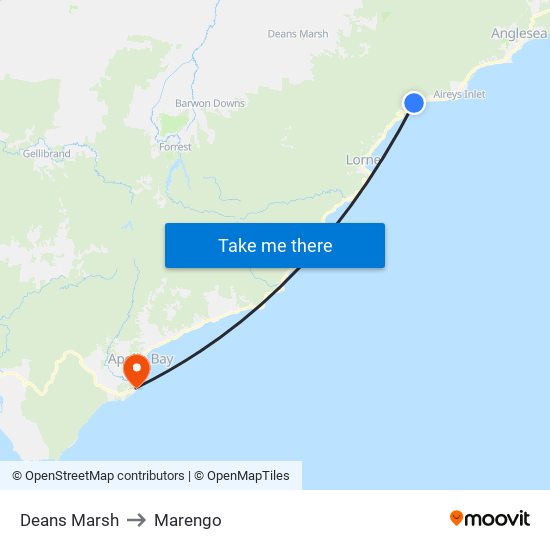 Deans Marsh to Marengo map