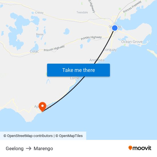 Geelong to Marengo map