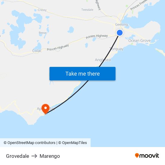 Grovedale to Marengo map