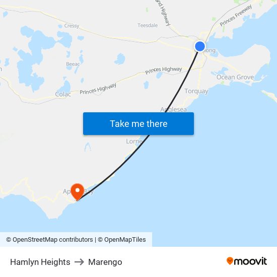 Hamlyn Heights to Marengo map