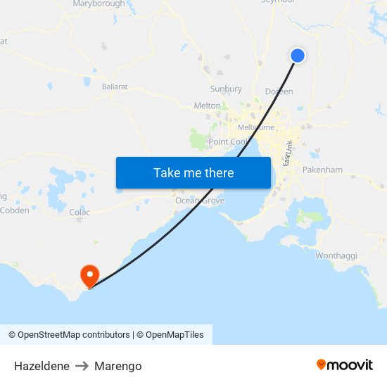 Hazeldene to Marengo map