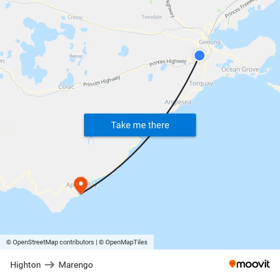 Highton to Marengo map