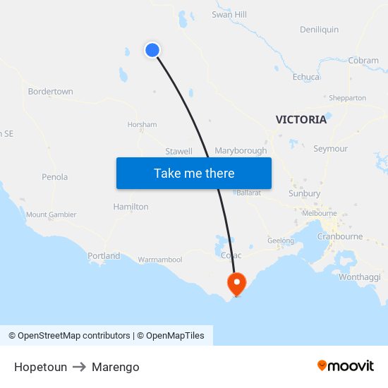 Hopetoun to Marengo map