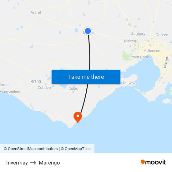 Invermay to Marengo map