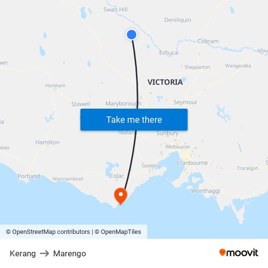 Kerang to Marengo map