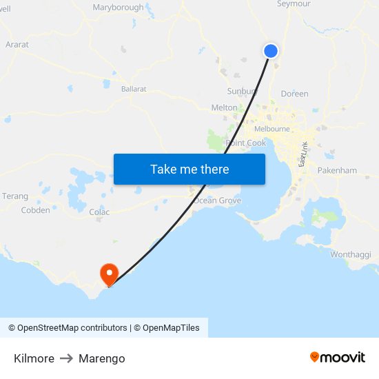 Kilmore to Marengo map