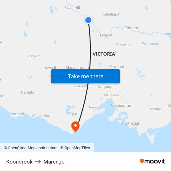 Koondrook to Marengo map