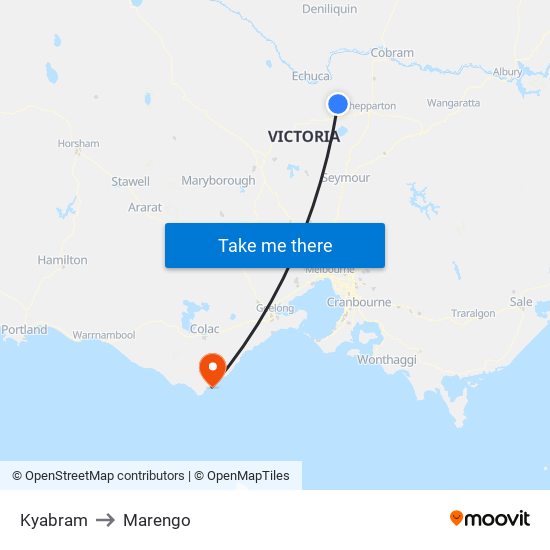 Kyabram to Marengo map