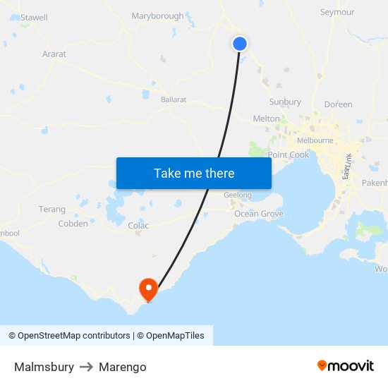 Malmsbury to Marengo map