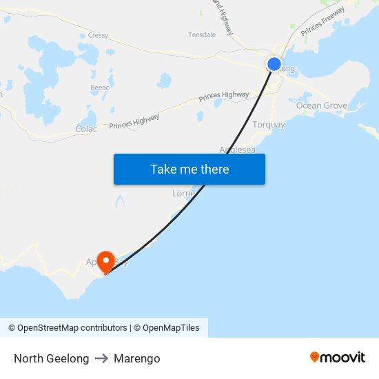 North Geelong to Marengo map