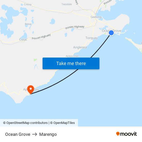 Ocean Grove to Marengo map