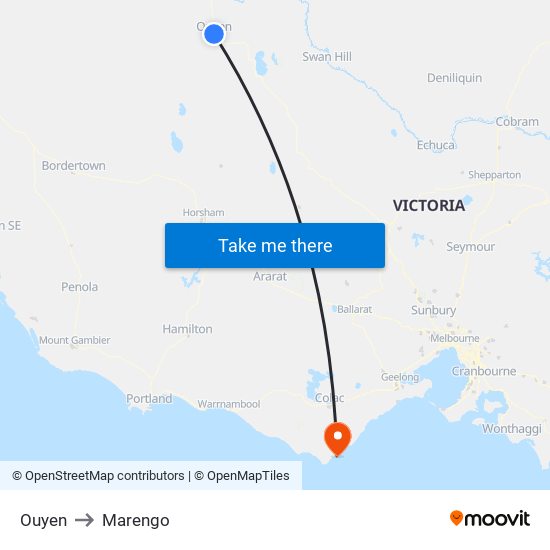 Ouyen to Marengo map