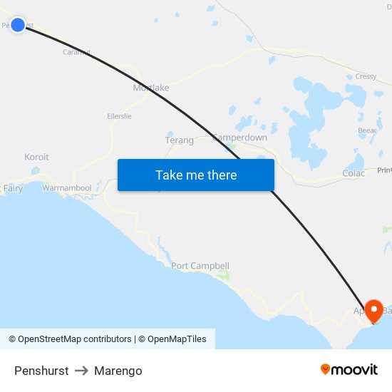 Penshurst to Marengo map