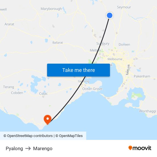 Pyalong to Marengo map