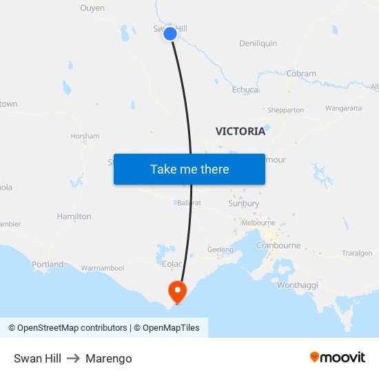 Swan Hill to Marengo map