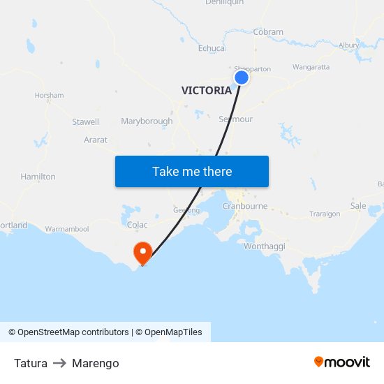 Tatura to Marengo map