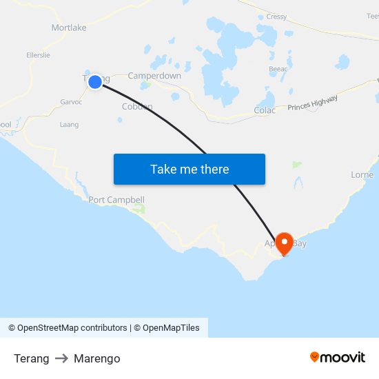 Terang to Marengo map