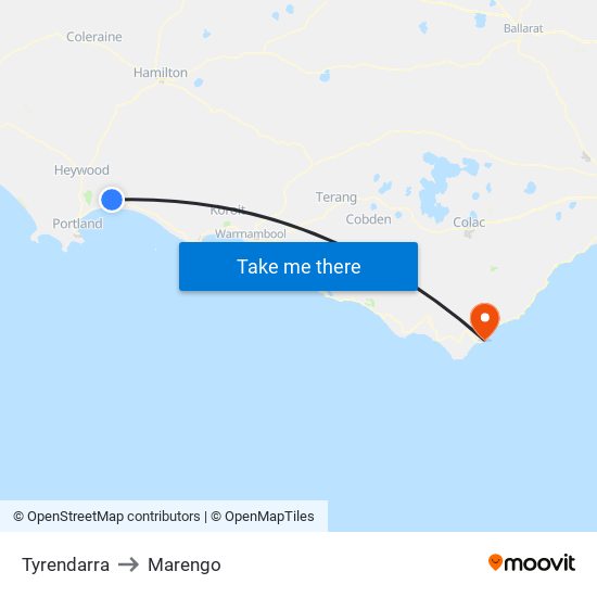Tyrendarra to Marengo map