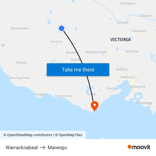 Warracknabeal to Marengo map