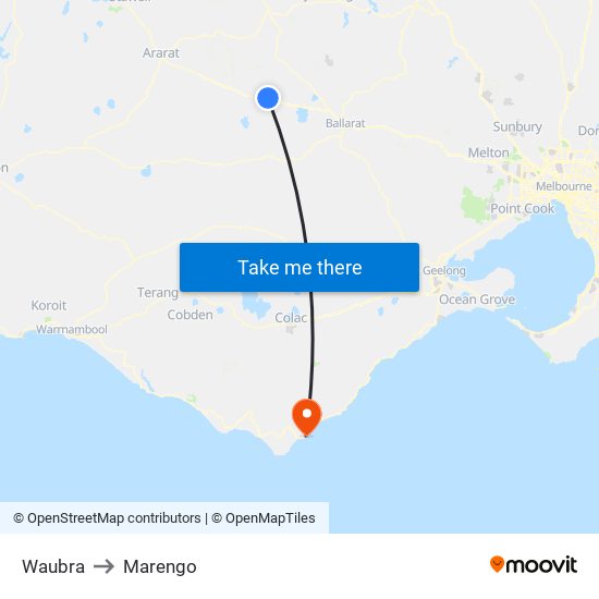 Waubra to Marengo map