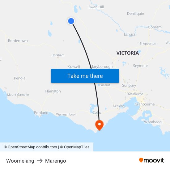 Woomelang to Marengo map