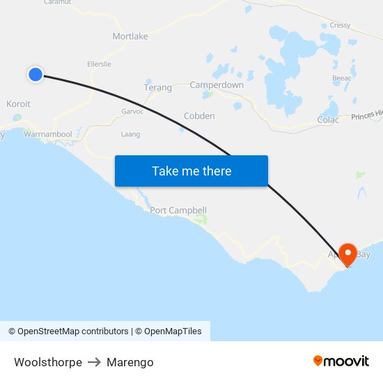 Woolsthorpe to Marengo map