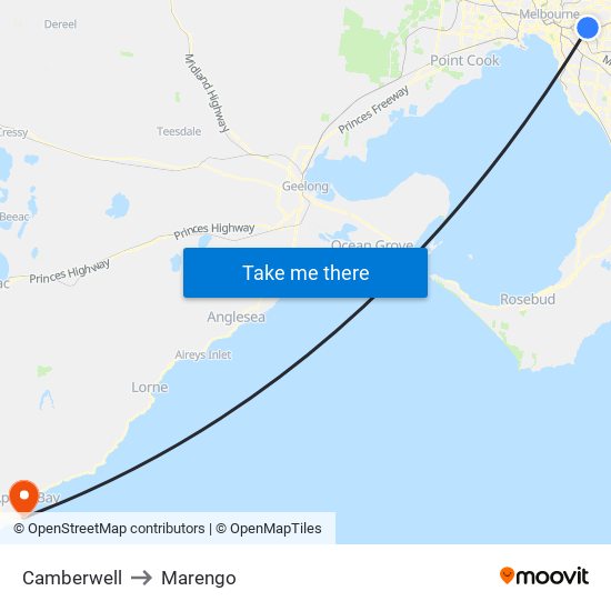 Camberwell to Marengo map