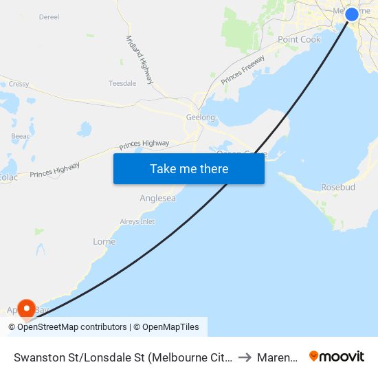 Swanston St/Lonsdale St (Melbourne City) to Marengo map