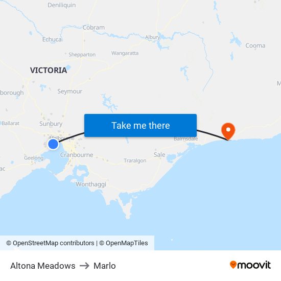 Altona Meadows to Marlo map