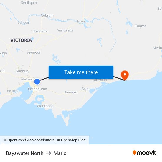 Bayswater North to Marlo map