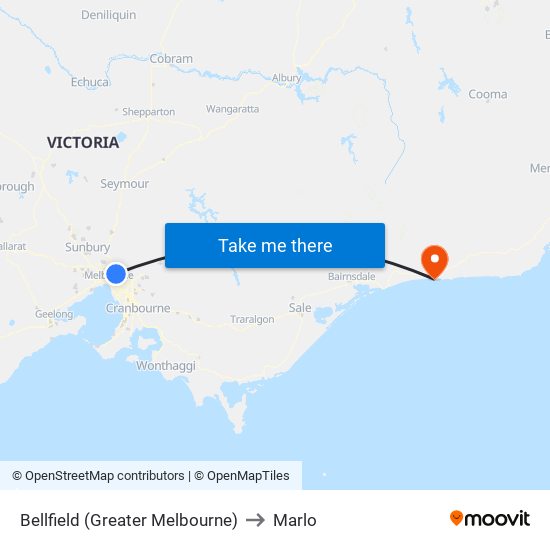 Bellfield (Greater Melbourne) to Marlo map