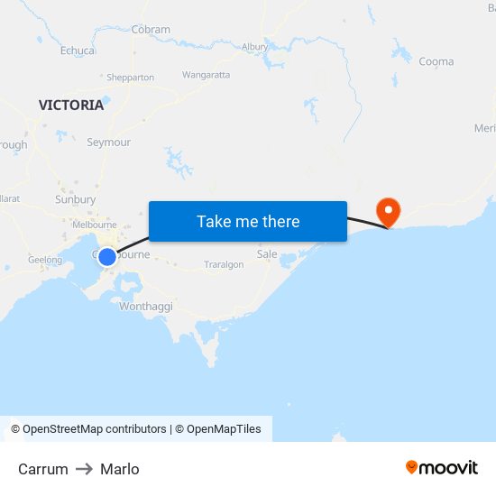 Carrum to Marlo map