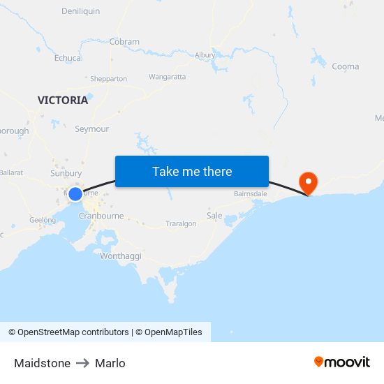 Maidstone to Marlo map