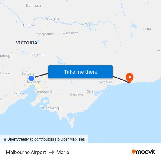 Melbourne Airport to Marlo map