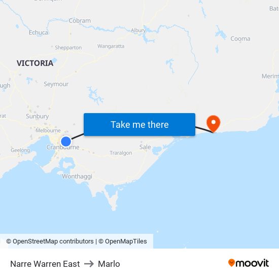 Narre Warren East to Marlo map