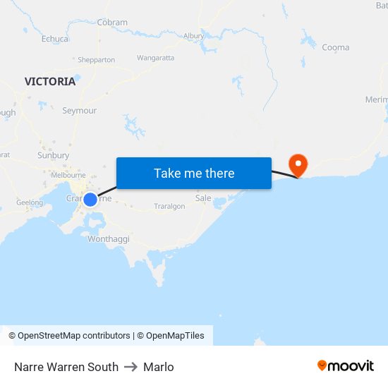 Narre Warren South to Marlo map