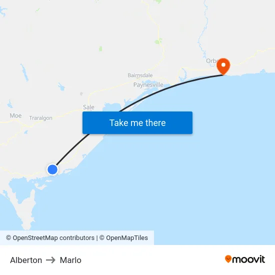 Alberton to Marlo map