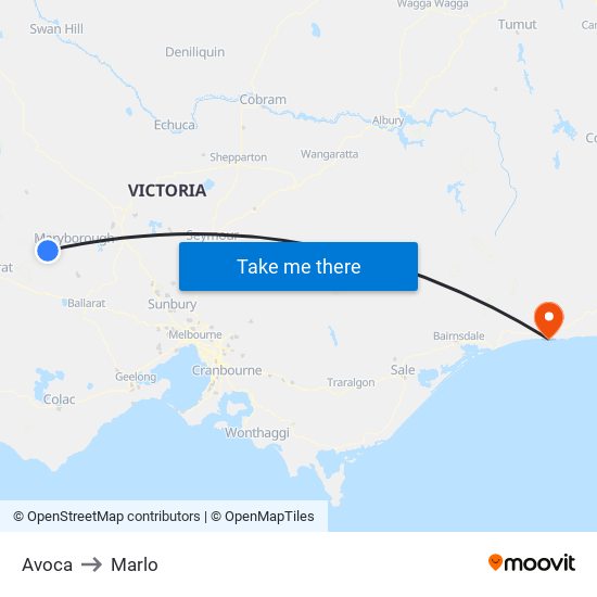 Avoca to Marlo map