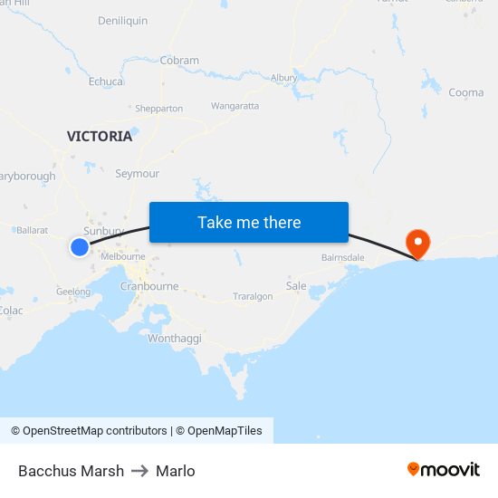 Bacchus Marsh to Marlo map