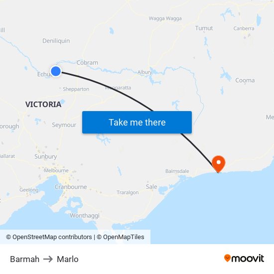 Barmah to Marlo map