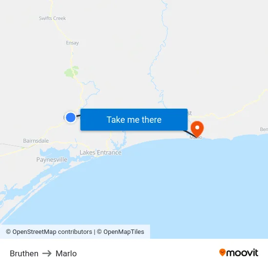 Bruthen to Marlo map