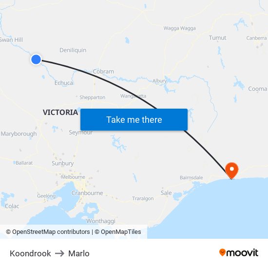 Koondrook to Marlo map