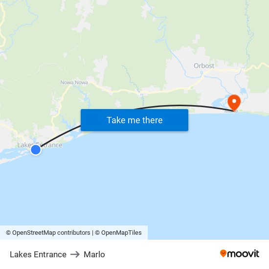 Lakes Entrance to Marlo map