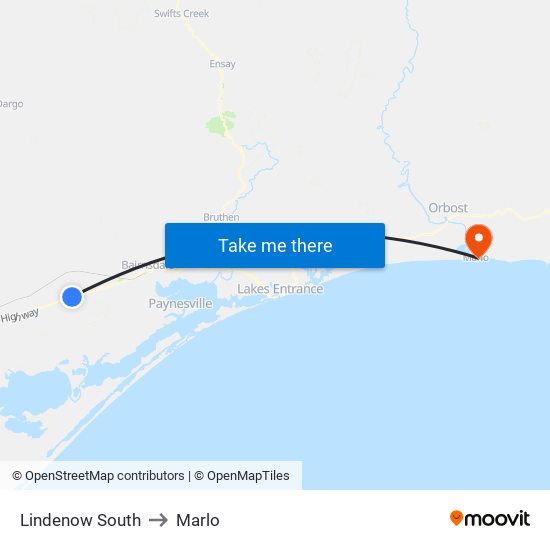 Lindenow South to Marlo map