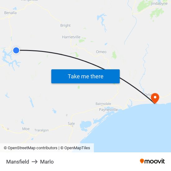 Mansfield to Marlo map