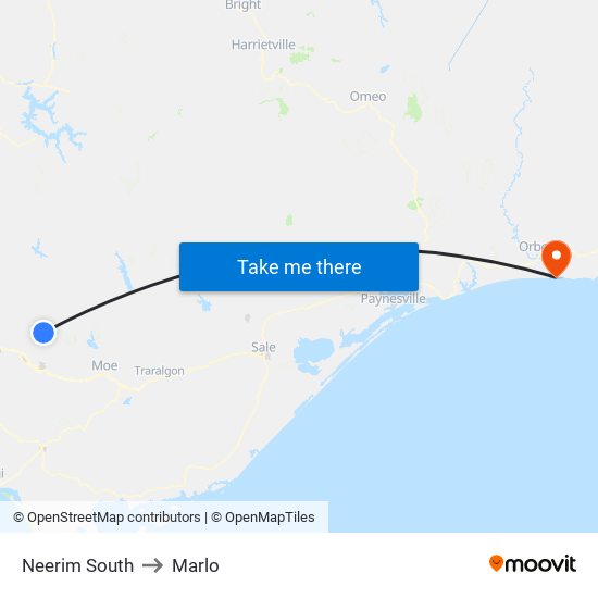 Neerim South to Marlo map