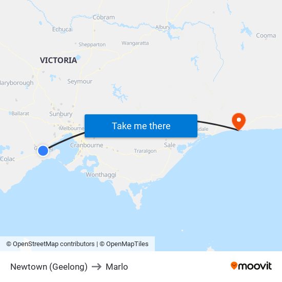 Newtown (Geelong) to Marlo map